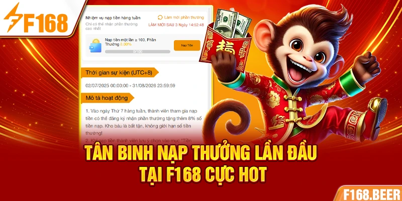 Tân binh nạp thưởng lần đầu tại F168 cực hot